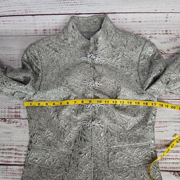 Lafayette 148 Metallic Tweed Blazer Size 4 Floral Textured Snap Front Lux Glam - Picture 6 of 10